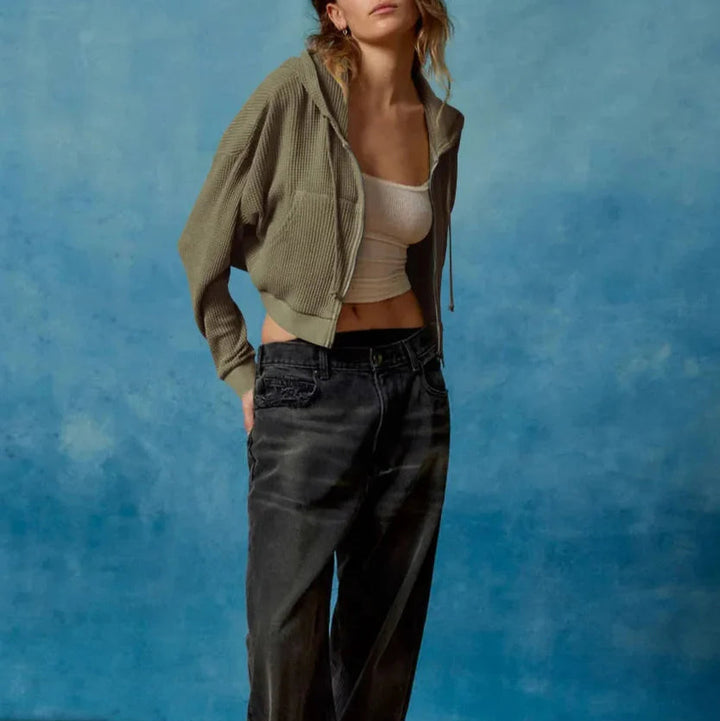 Women’s Cropped Zip Hoodie Sweater - Heston Manor