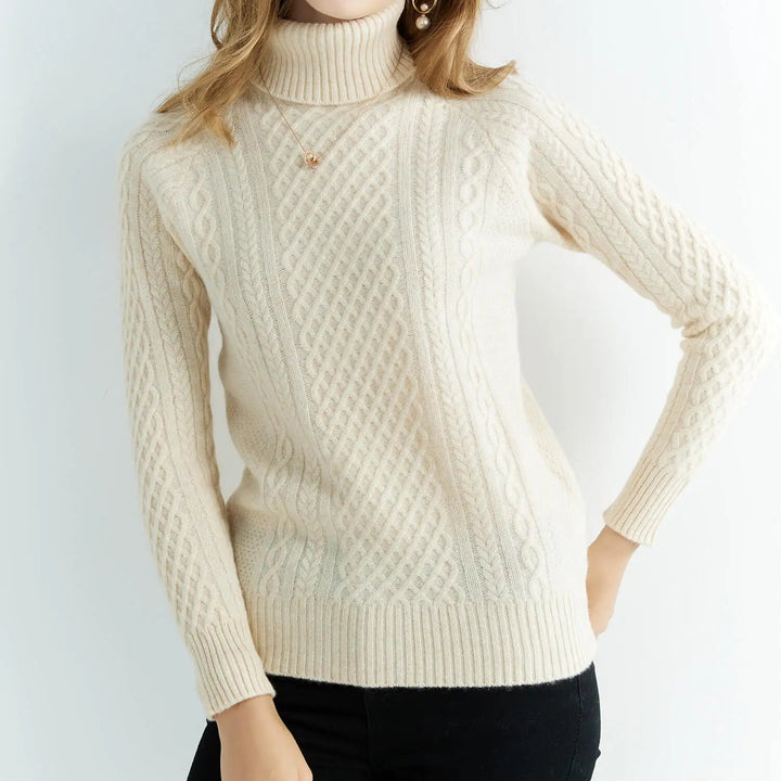 Women's Cable Knit Turtleneck Sweater Raglan Sleeve - Heston Manor