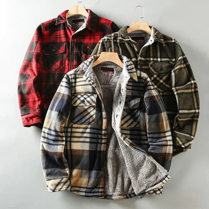 Men’s Red & Black Plaid Fleece-Lined Shirt Jacket - Heston Manor
