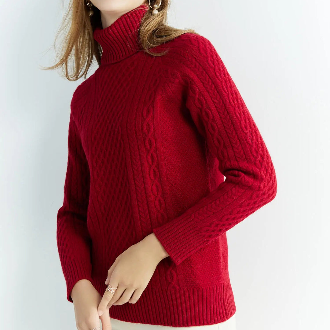 Women's Cable Knit Turtleneck Sweater Raglan Sleeve - Heston Manor