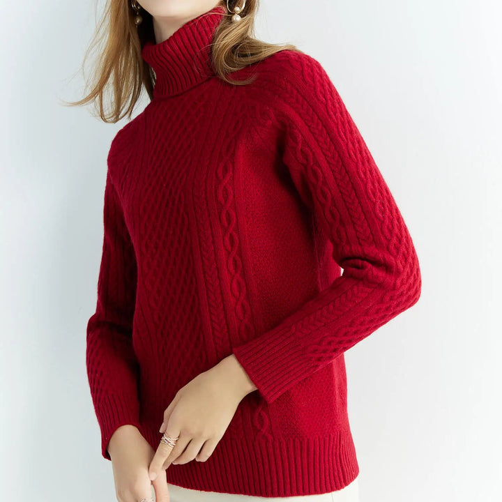 Women's Cable Knit Turtleneck Sweater Raglan Sleeve - Heston Manor