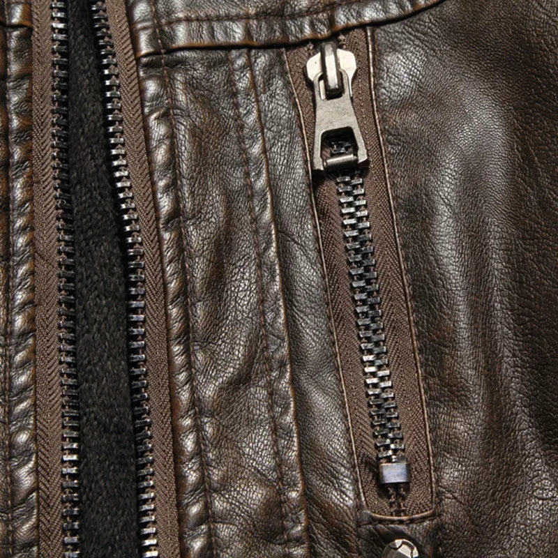 Men’s Vintage Leather Moto Jacket with Warm Polyester Lining - Heston Manor