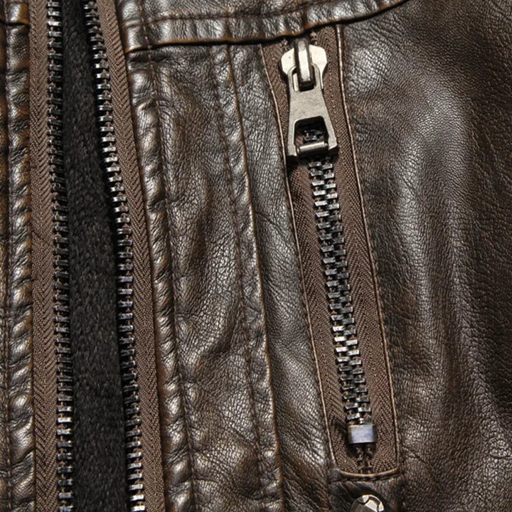 Men’s Vintage Leather Moto Jacket with Warm Polyester Lining - Heston Manor