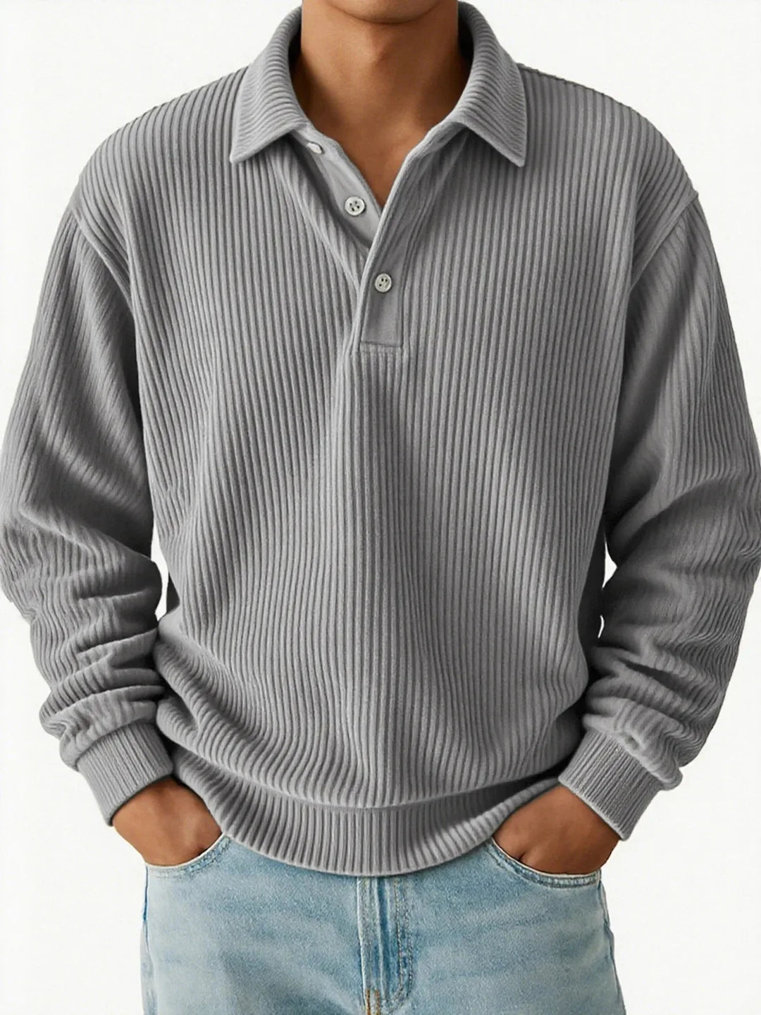 Men’s Ribbed Long Sleeve Polo Shirt - Heston Manor