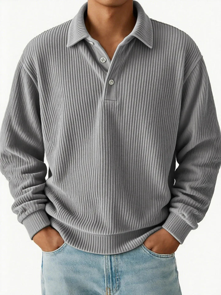 Men’s Ribbed Long Sleeve Polo Shirt - Heston Manor