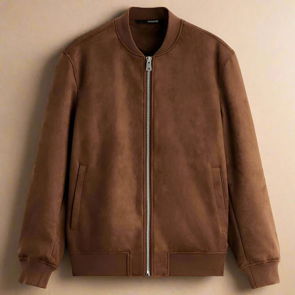 Men’s Suede-Look Zip Bomber Jacket - Heston Manor