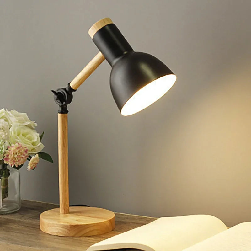 Nordic Wooden Table Lamp with Adjustable Arm – Modern Desk & Bedside Lighting - Heston Manor