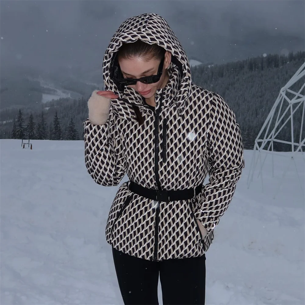 Women's Geometric Belted Winter Coat - Heston Manor
