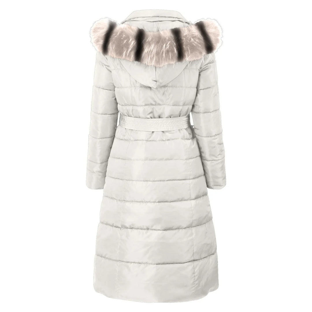 Women’s Belted Puffer Coat with Faux Fur Collar - Heston Manor