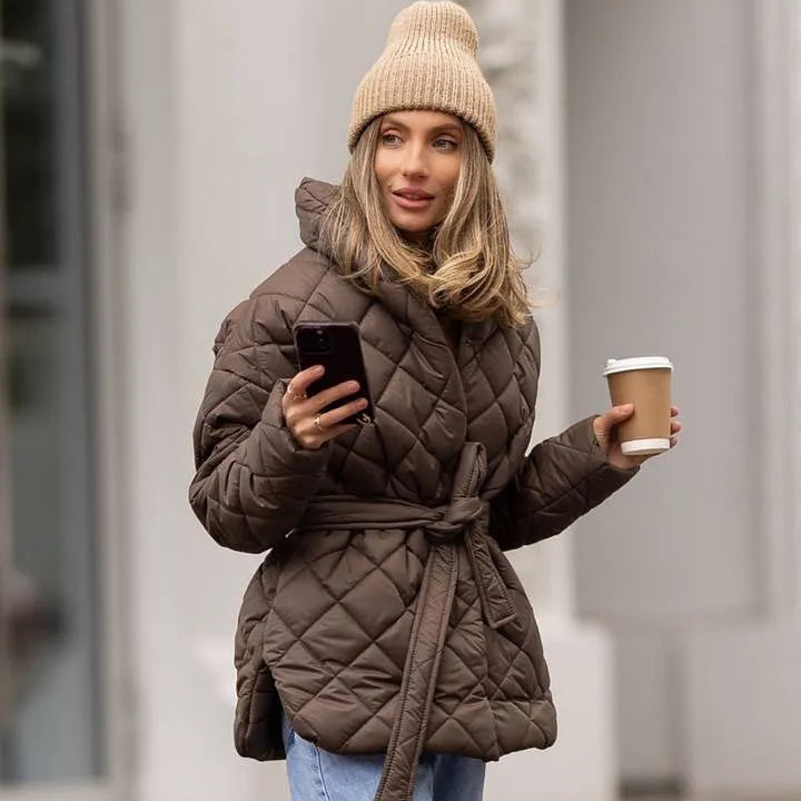Women's Quilted Belted Puffer Jacket - Heston Manor