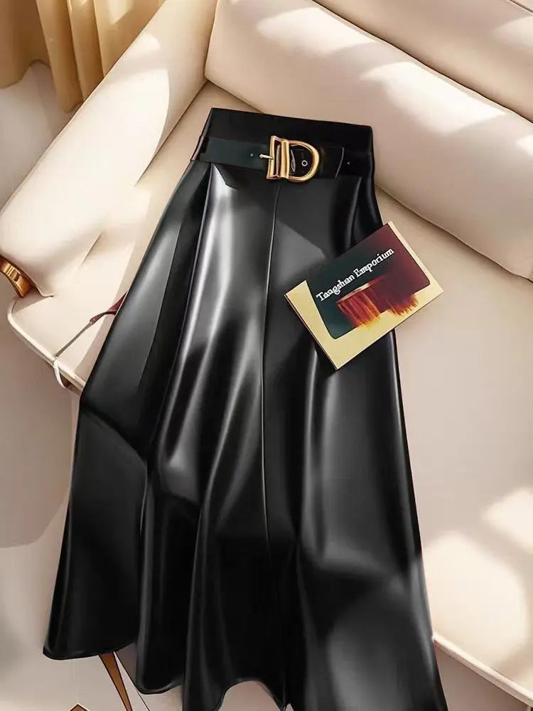 Women’s High-Waisted PU Leather Skirt - Heston Manor