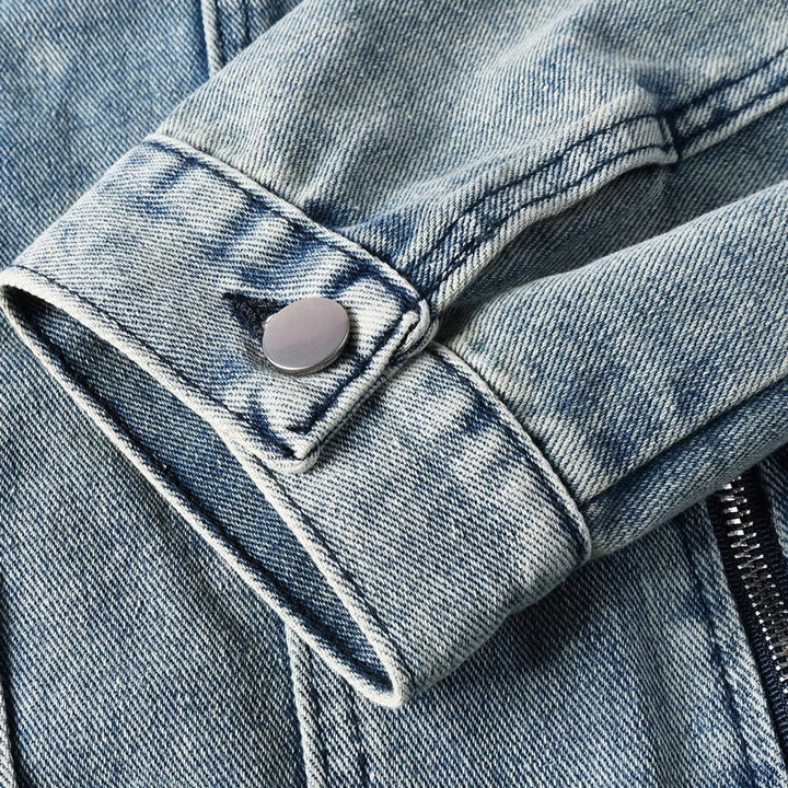 Men’s Black Stand-Collar Zip Denim Jacket - Heston Manor