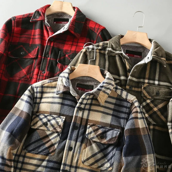 Men’s Red & Black Plaid Fleece-Lined Shirt Jacket - Heston Manor