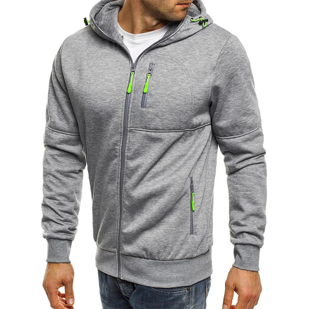 Men’s Dark Gray Full-Zip Hooded Jacket with Zip Pockets - Heston Manor
