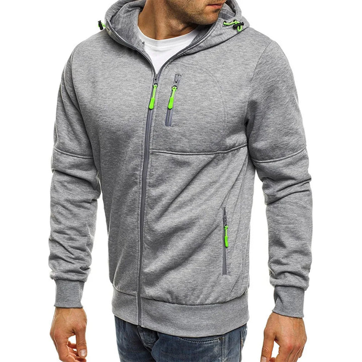 Men’s Dark Gray Full-Zip Hooded Jacket with Zip Pockets - Heston Manor