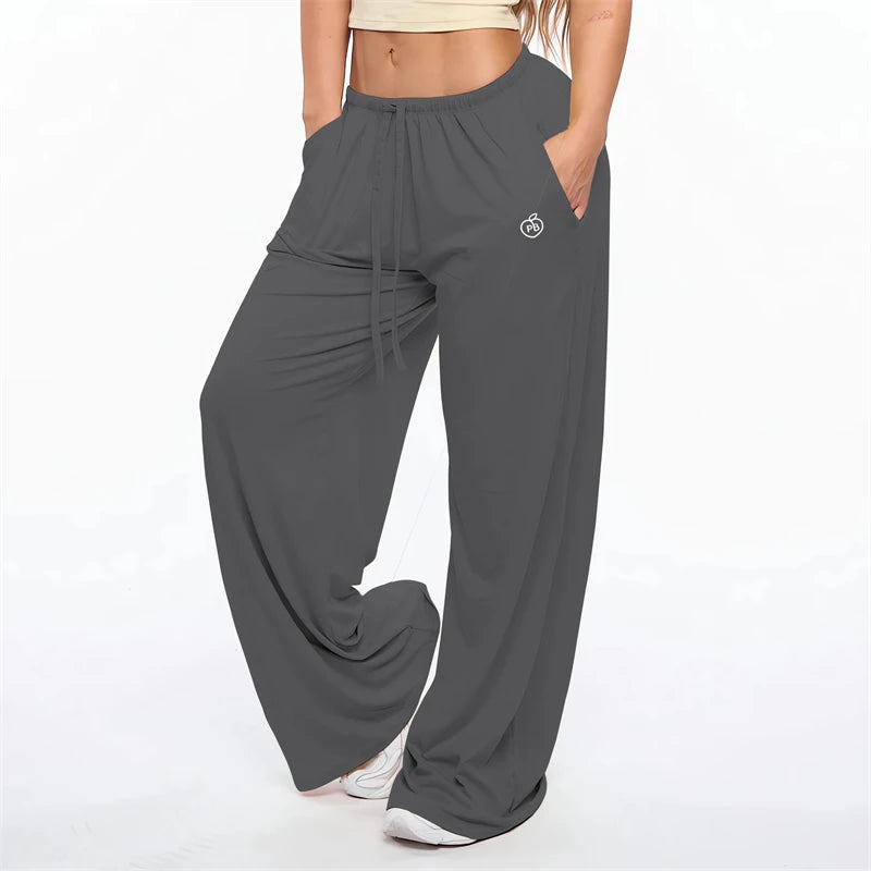 Wide Leg Drawstring Lounge Pants with Pockets - Heston Manor