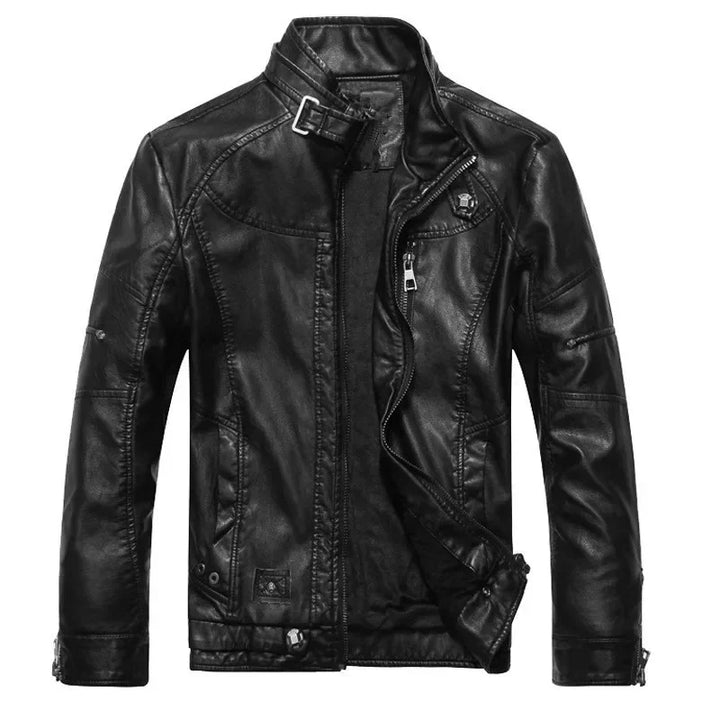 Men’s Vintage Leather Moto Jacket with Warm Polyester Lining - Heston Manor