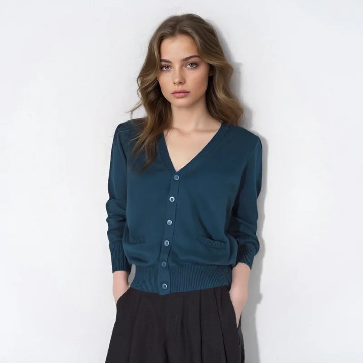 Women’s V-Neck Button Front Cardigan Sweater - Heston Manor