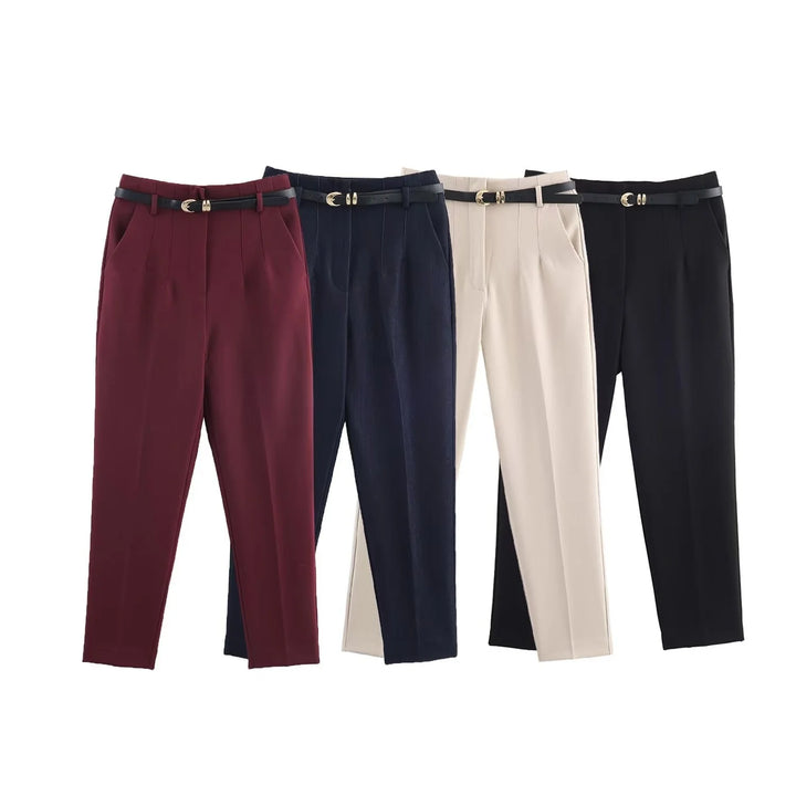 Women's Pleated Tailored Pants with Belt - Heston Manor
