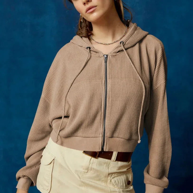 Women’s Cropped Zip Hoodie Sweater - Heston Manor