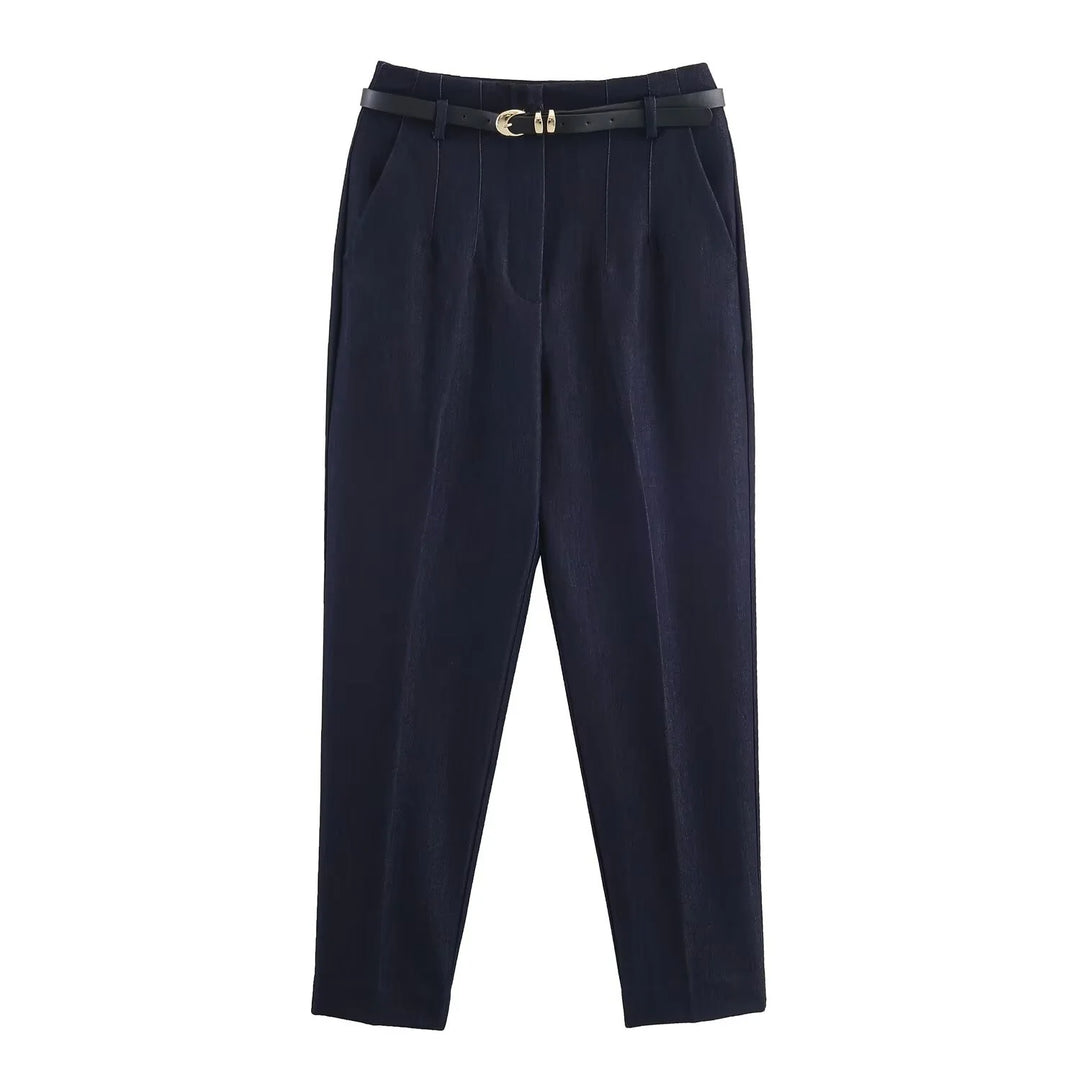 Women's Pleated Tailored Pants with Belt - Heston Manor