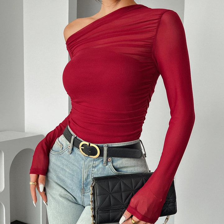 Women’s One-Shoulder Ruched Long Sleeve Top - Heston Manor