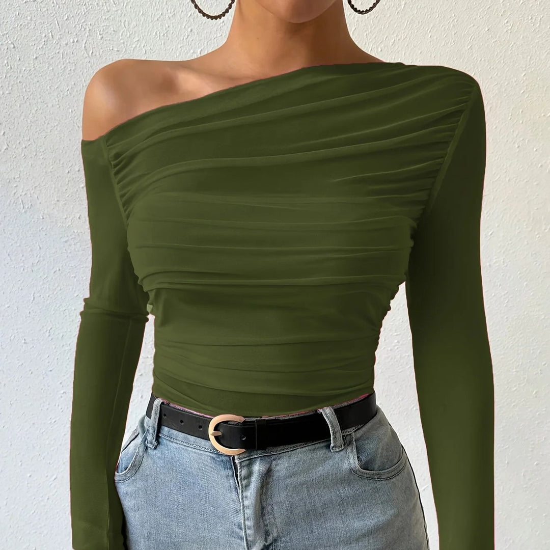 Women’s One-Shoulder Ruched Long Sleeve Top - Heston Manor