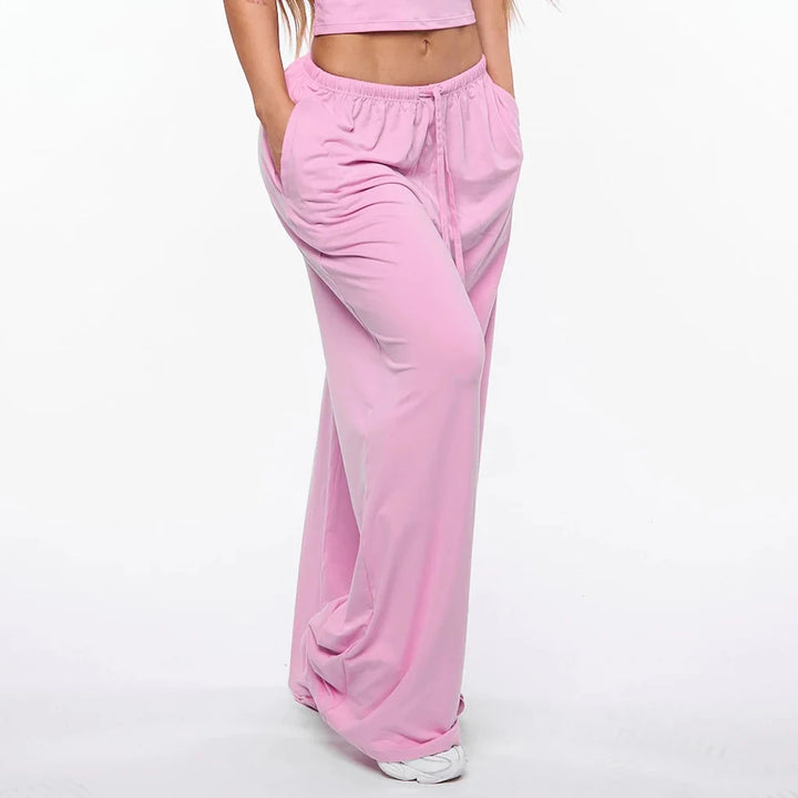 Wide Leg Drawstring Lounge Pants with Pockets - Heston Manor