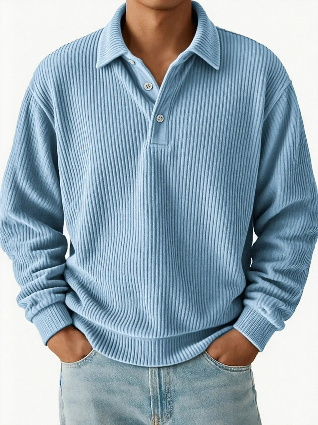 Men’s Ribbed Long Sleeve Polo Shirt - Heston Manor