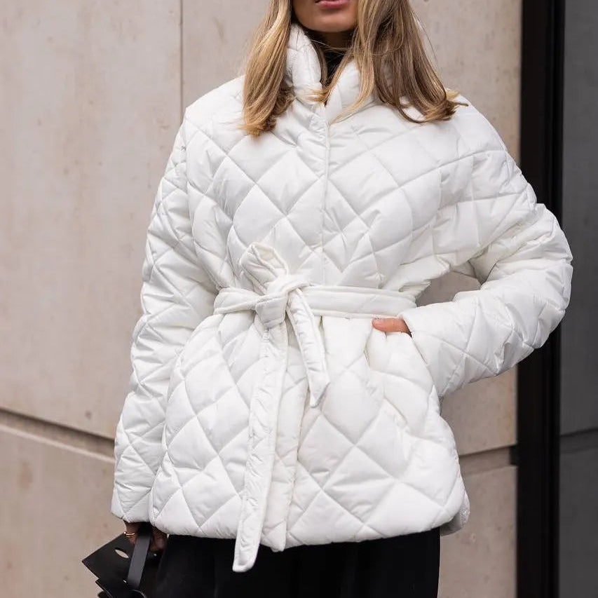 Women's Quilted Belted Puffer Jacket - Heston Manor