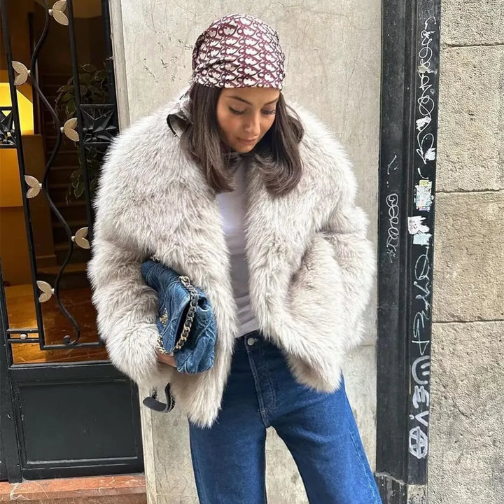 Women's Luxury Ivory Faux-Fur Coat - Heston Manor