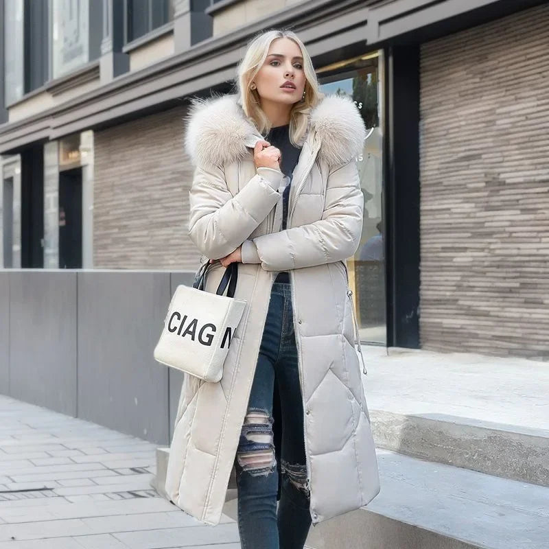 Women’s Plus Size Long Puffer Coat with Faux Fur Collar - Heston Manor