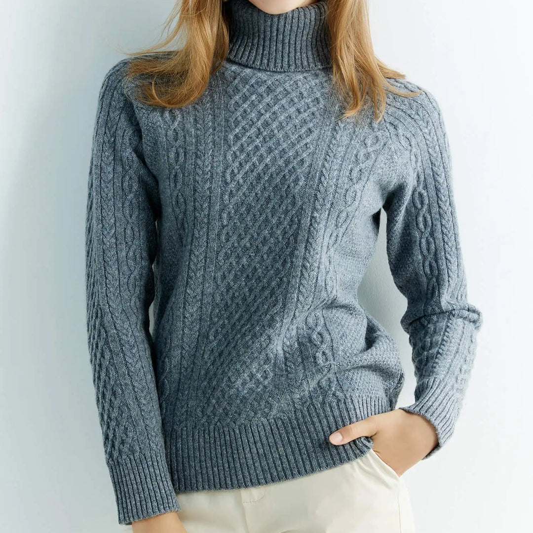 Women's Cable Knit Turtleneck Sweater Raglan Sleeve - Heston Manor