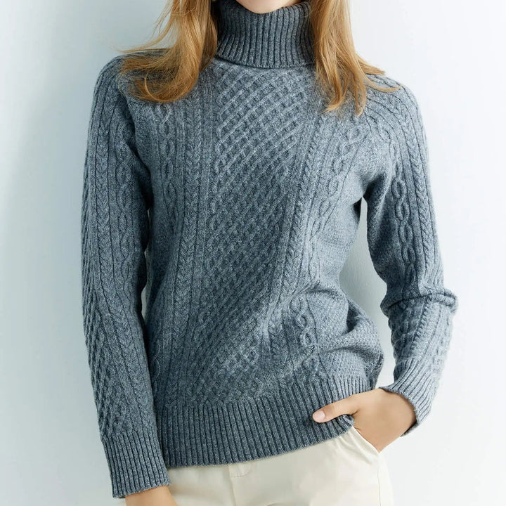 Women's Cable Knit Turtleneck Sweater Raglan Sleeve - Heston Manor