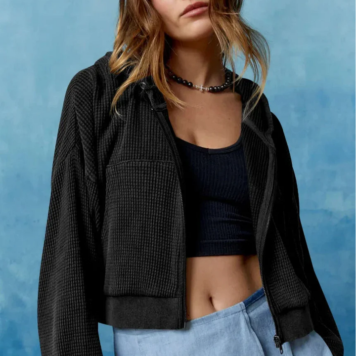Women’s Cropped Zip Hoodie Sweater - Heston Manor
