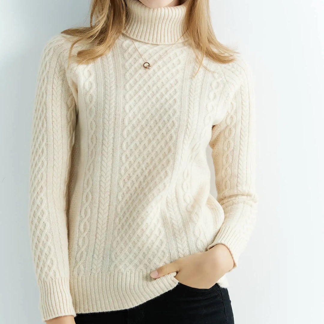 Women's Cable Knit Turtleneck Sweater Raglan Sleeve - Heston Manor