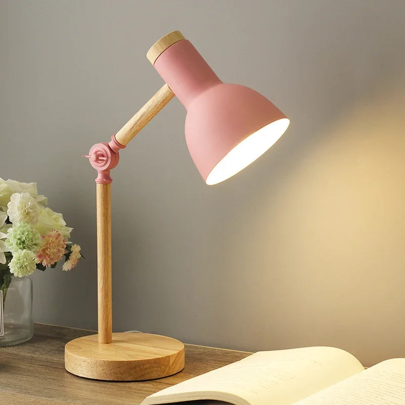 Nordic Wooden Table Lamp with Adjustable Arm – Modern Desk & Bedside Lighting - Heston Manor