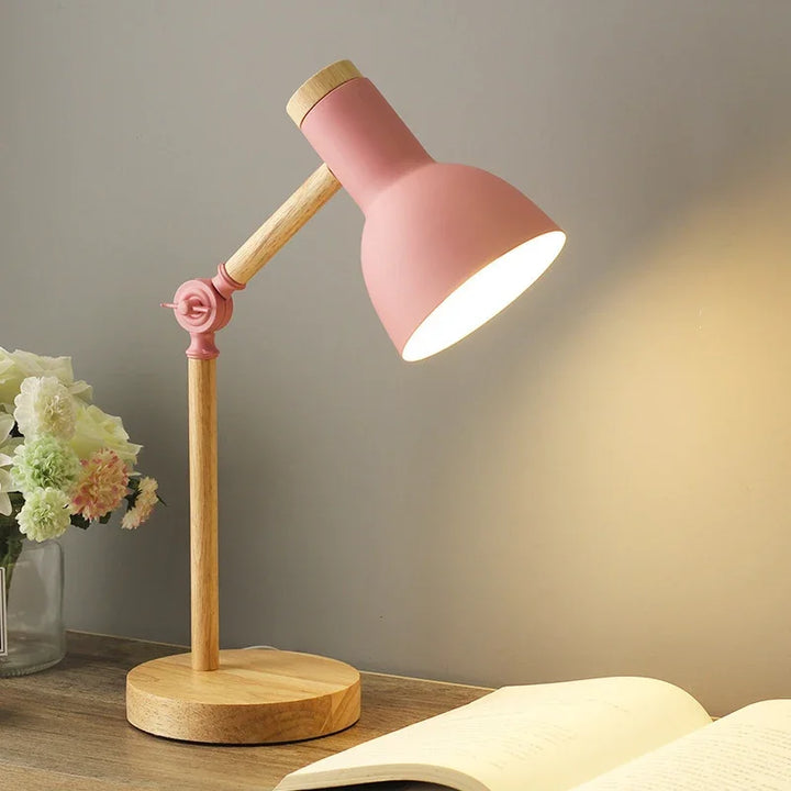 Nordic Wooden Table Lamp with Adjustable Arm – Modern Desk & Bedside Lighting - Heston Manor