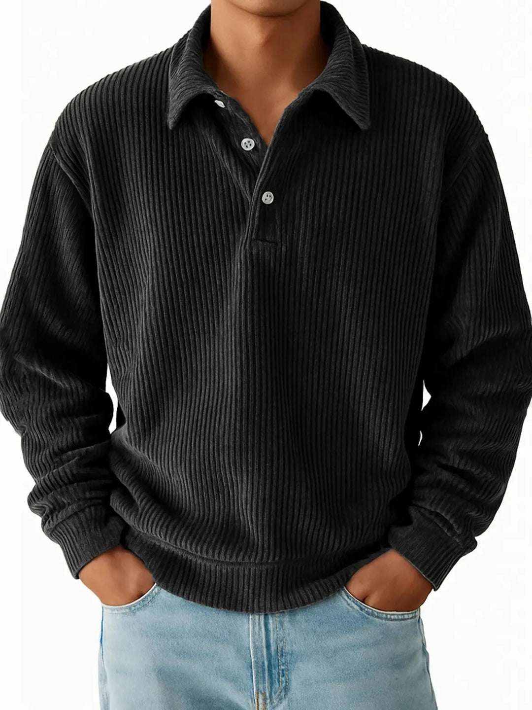 Men’s Ribbed Long Sleeve Polo Shirt - Heston Manor