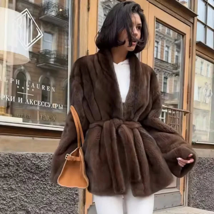 Women’s Brown Faux-Fur Belted Coat - Heston Manor