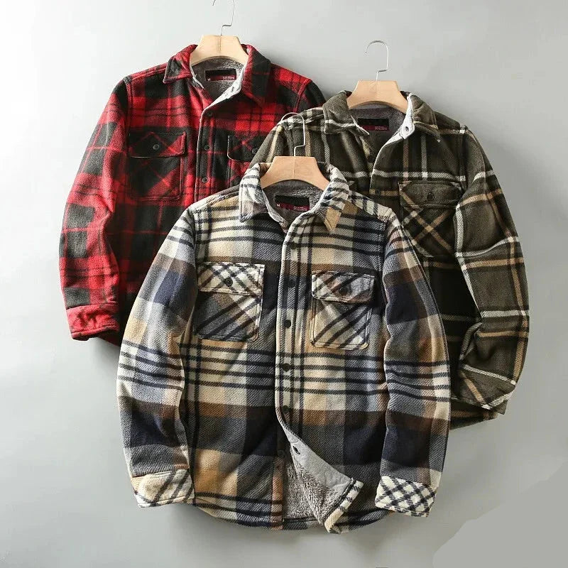 Men’s Red & Black Plaid Fleece-Lined Shirt Jacket - Heston Manor