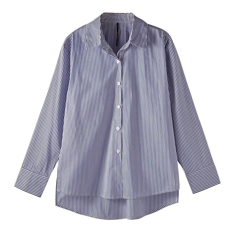 Women’s Blue Striped Button-Up Shirt - Heston Manor