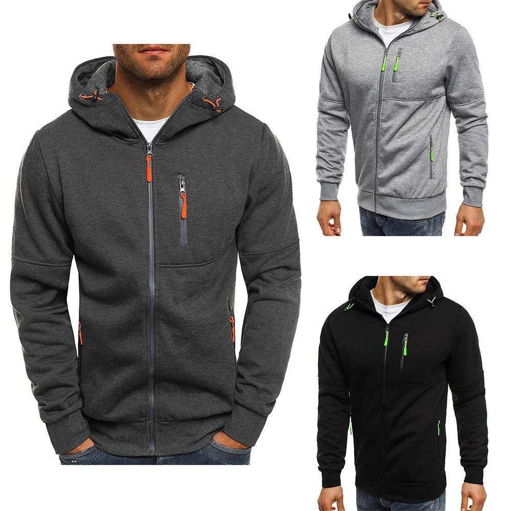 Men’s Dark Gray Full-Zip Hooded Jacket with Zip Pockets - Heston Manor