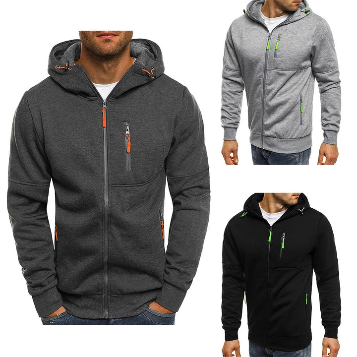 Men’s Dark Gray Full-Zip Hooded Jacket with Zip Pockets - Heston Manor