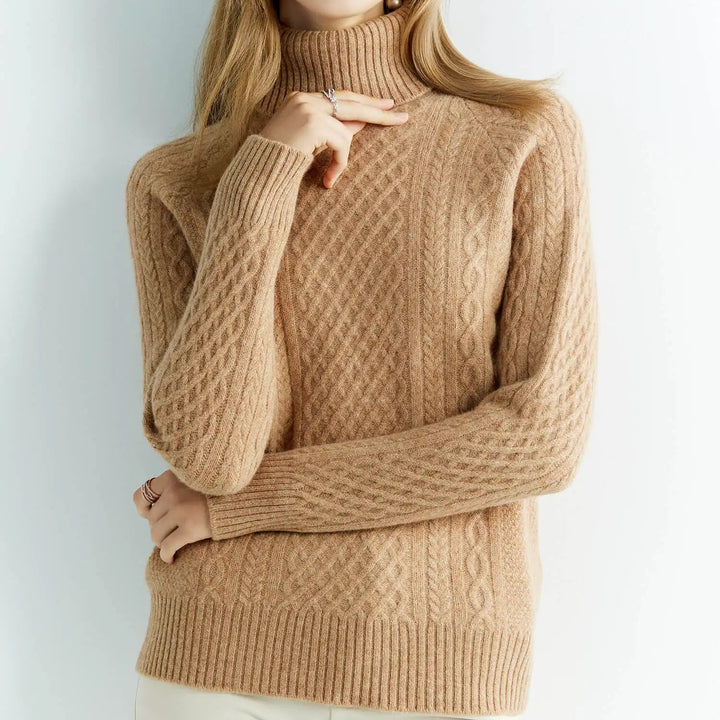 Women's Cable Knit Turtleneck Sweater Raglan Sleeve - Heston Manor