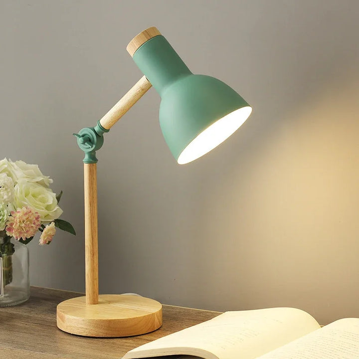 Nordic Wooden Table Lamp with Adjustable Arm – Modern Desk & Bedside Lighting - Heston Manor