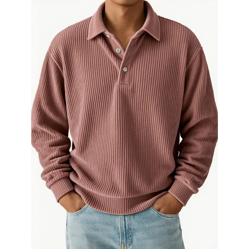 Men’s Ribbed Long Sleeve Polo Shirt - Heston Manor