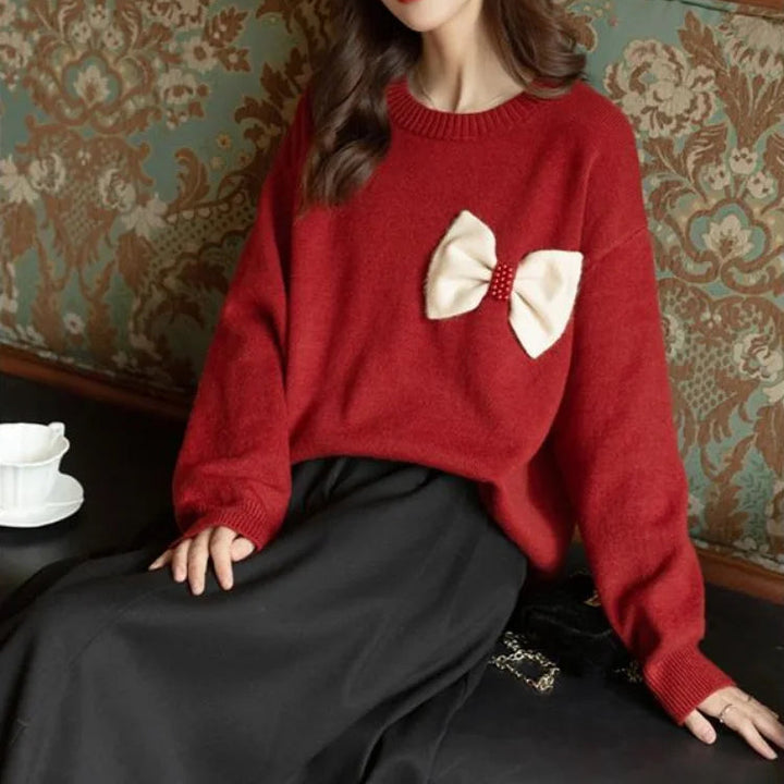 Women’s Red Bow Sweater - Heston Manor