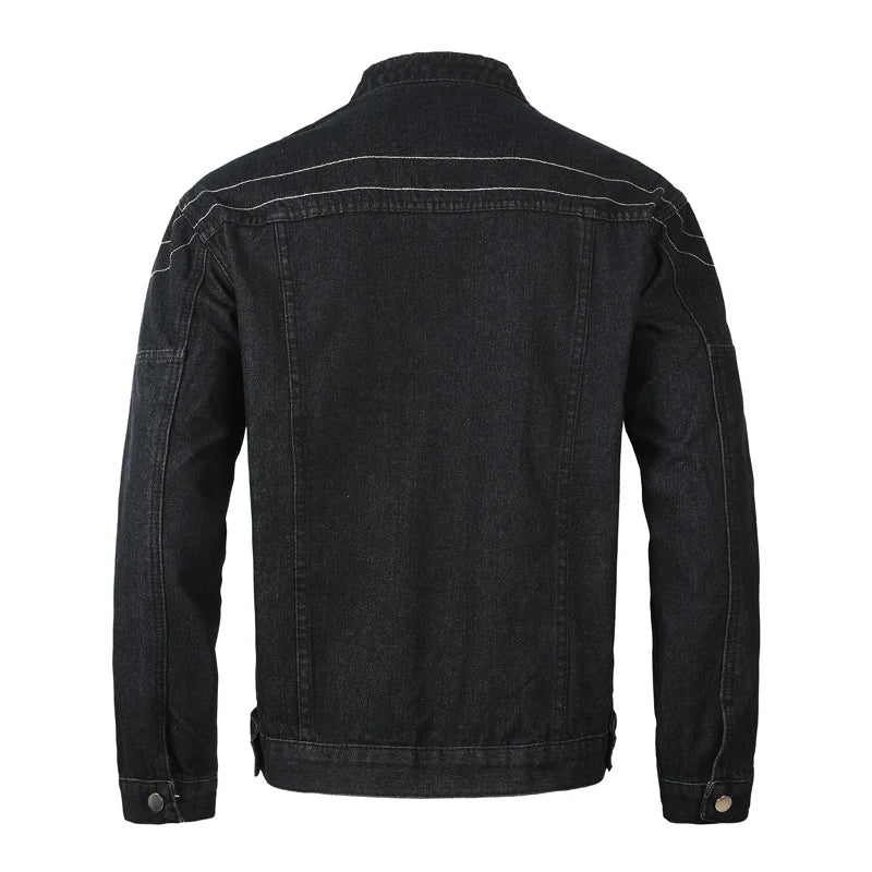 Men’s Black Stand-Collar Zip Denim Jacket - Heston Manor