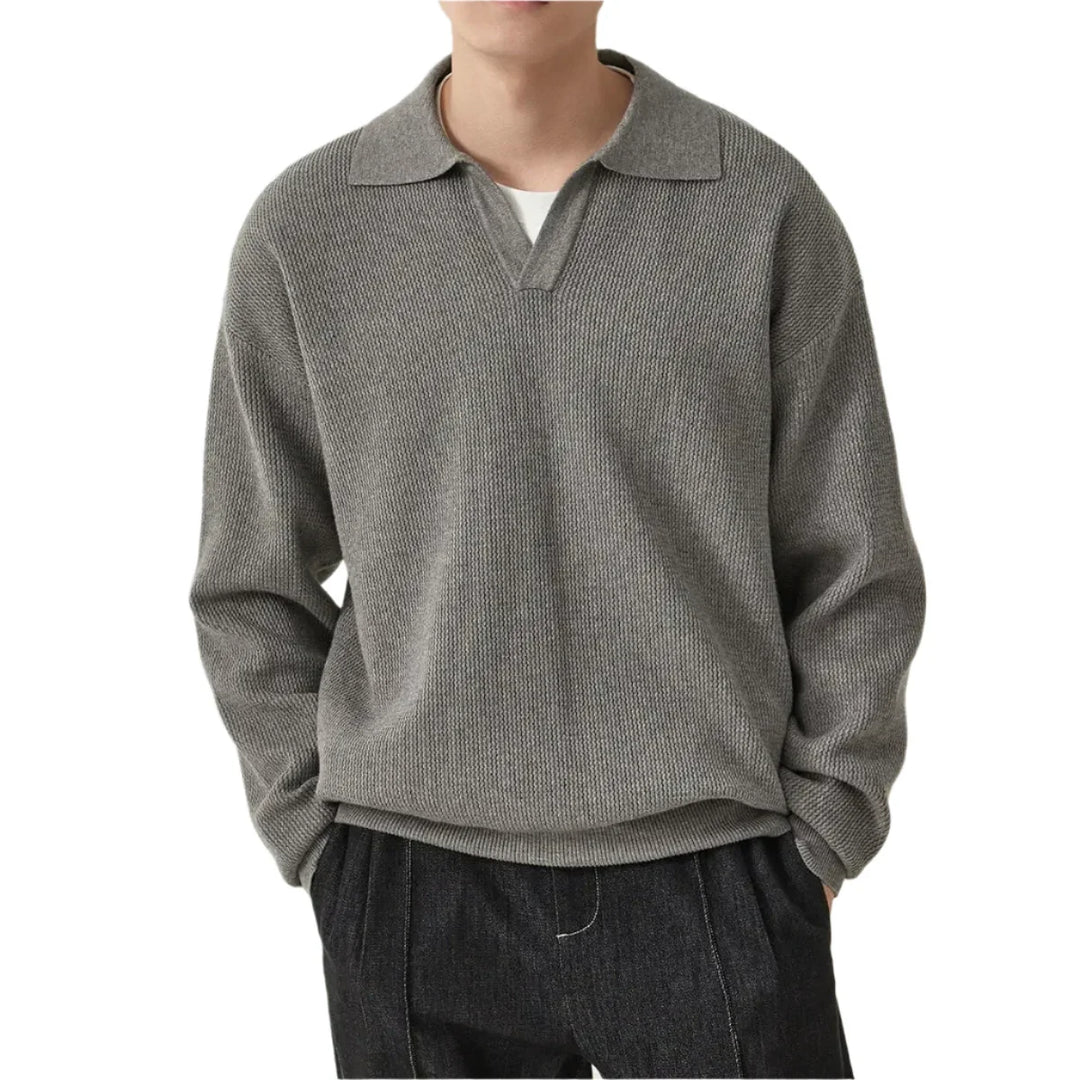 Men’s Knit Polo-Collar Sweater - Heston Manor